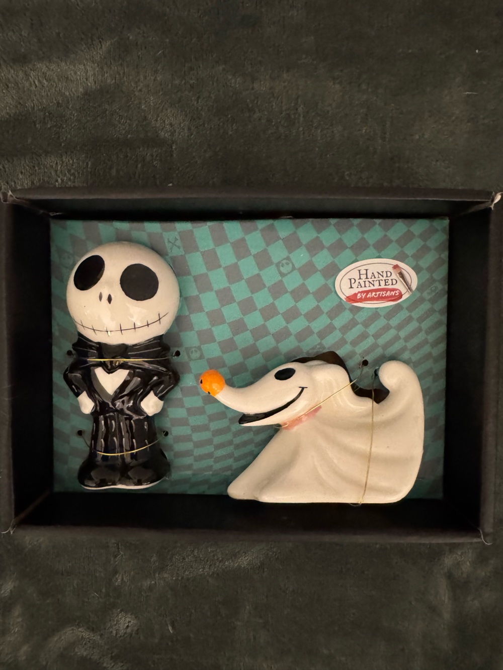 Disney Jack Skellington and Zero Ceramic Figurine Set - Black, White, Orange